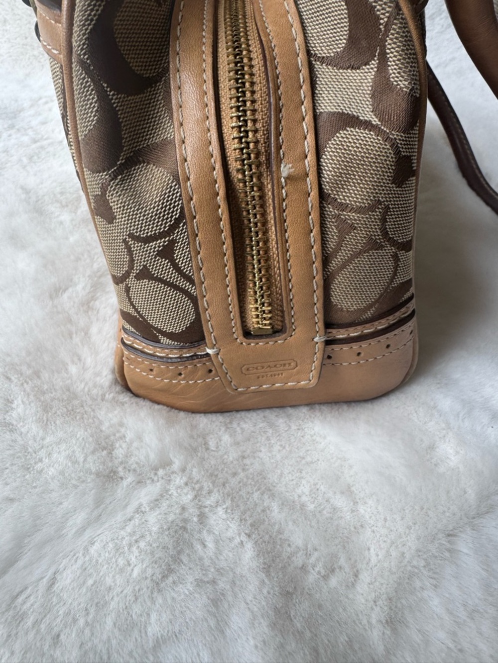 Coach Signature Hampton Satchel  Beige Canvas with Tan Leather Trim Style 10532 - Picture 3 of 8